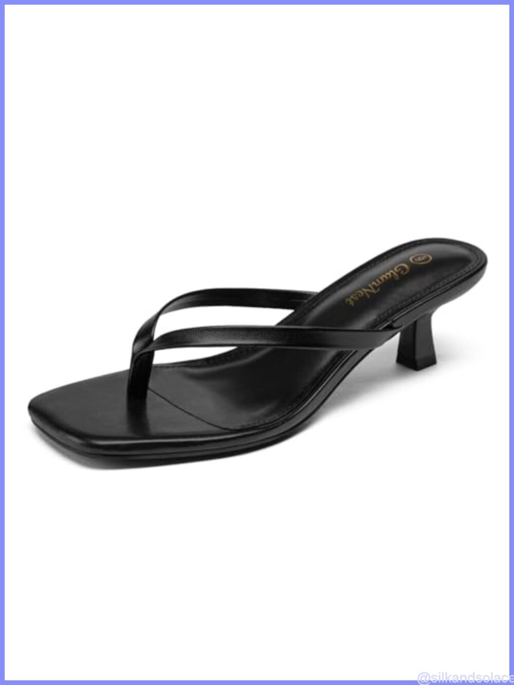 Women's Kitten Heel Sandals Square Toe PU Leather Flip Flop Heels